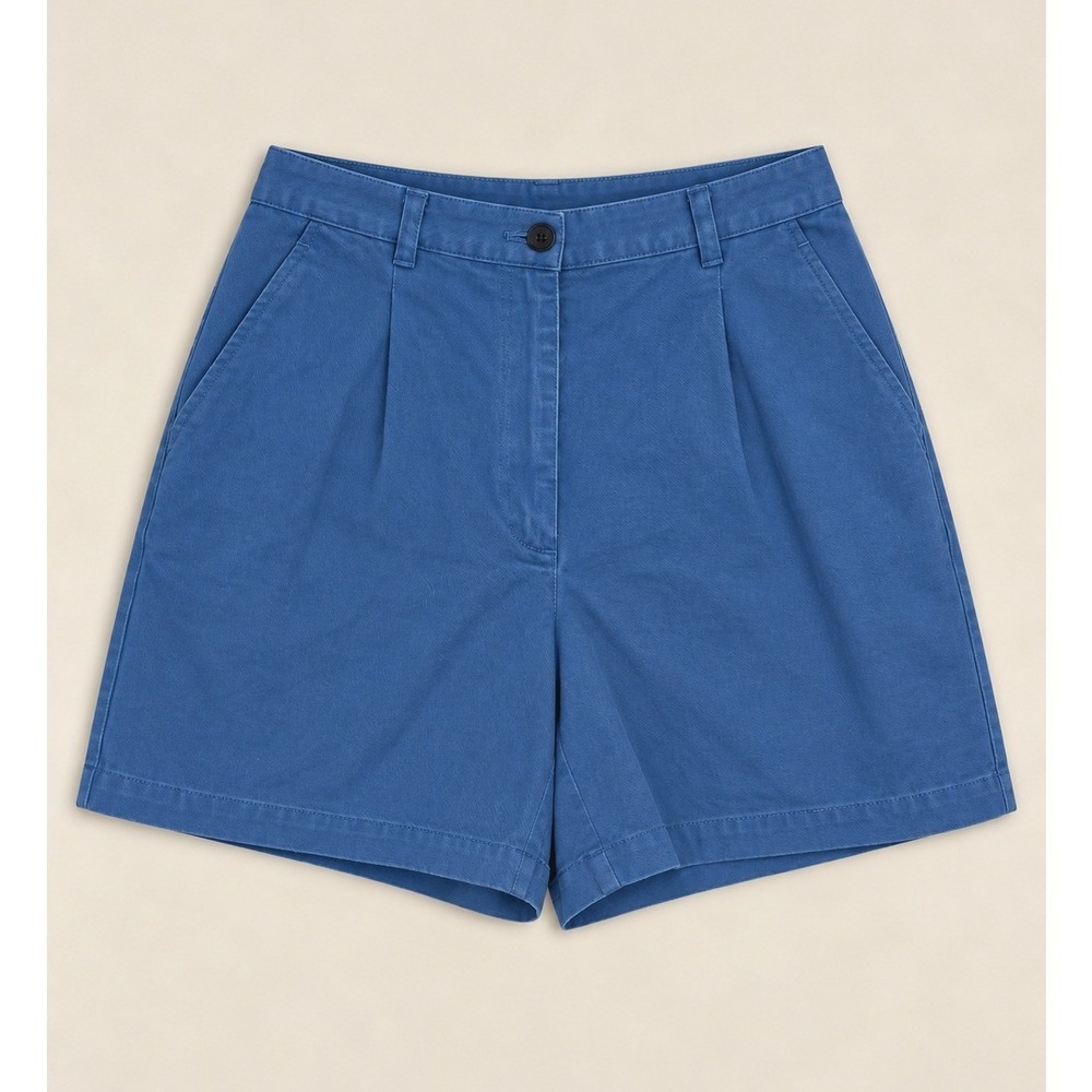Lauren Ralph Lauren Blue Cotton Pleated High Rise Shorts Petite 2P
